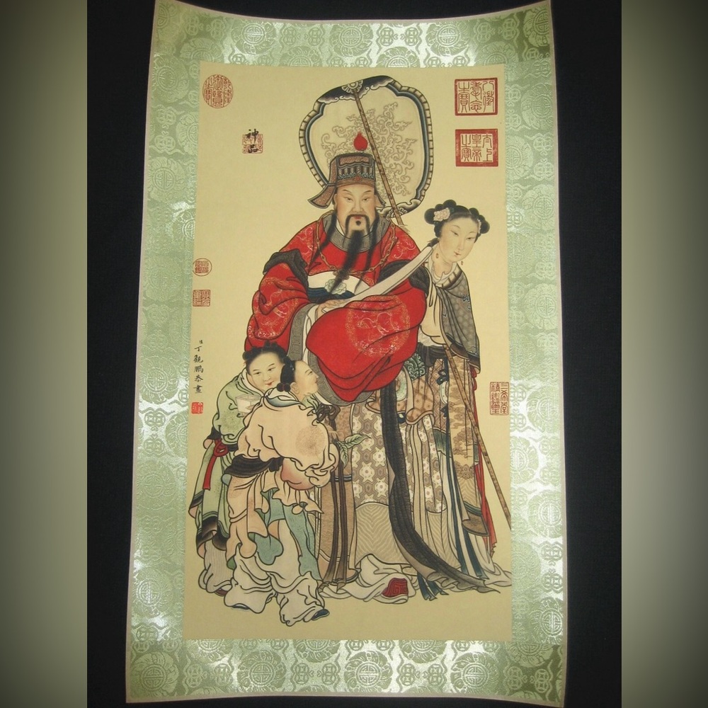 Traditional Asian Wall Art with Red and Green Accents